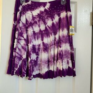 Purple Tie-Dye Tiered Skirt with Embellishments